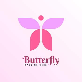 Feminine butterfly logo in pink and purple. Golden ratio in butterfly logo. vector
