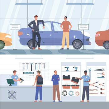 Shop Assistant Horizontal Banners vector