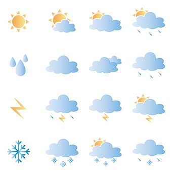 Weather icons for print, web or mobile app. Mega pack of colored weather icons. All icons for weather with sample usage vector