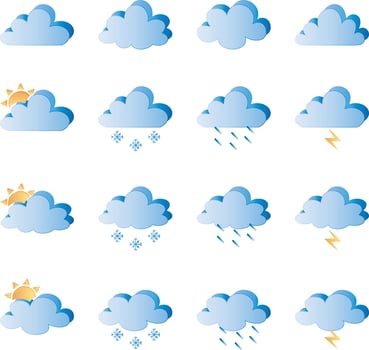 Weather icons for print, web or mobile app. Mega pack of colored weather icons. All icons for weather with sample usage vector