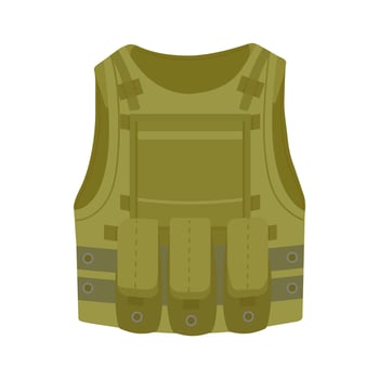 Bulletproof vest military, police protective color khaki. Body armor covers for protection. Vector icon isolated.