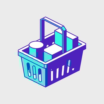 Filled shopping basket isometric vector icon illustration