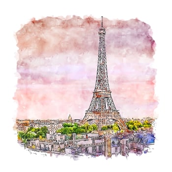 Paris France Watercolor sketch hand drawn illustration vector