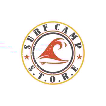 Surfing company label logo made in modern vintage design. T-shirt print. Surfboards emblem. Vector illustration