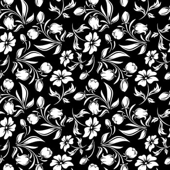 pattern vintage seamless vector floral wallpaper background illustration white black flower