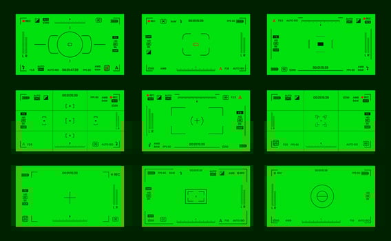 Green colored chroma key camera rec frame viewfinder overlay background screen flat style design vector illustration.