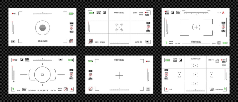 Camera viewfinder video or photo frame recorder flat style design vector illustration set.