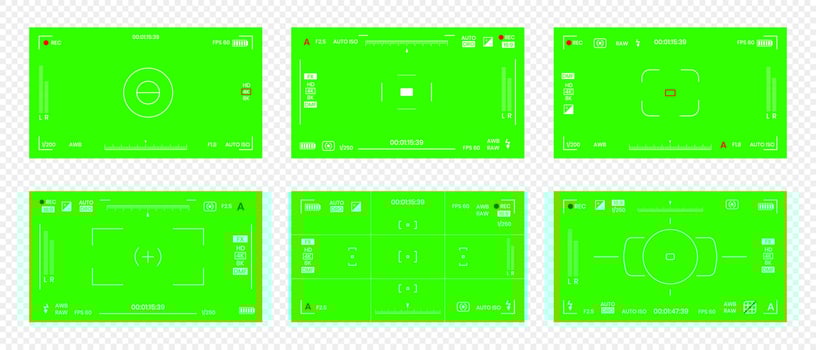 Green colored chroma key camera rec frame viewfinder overlay background screen flat style design vector illustration.