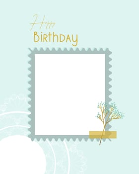 Happy Birthday collage blue postcard vintage style, lace doily, scrapbooking, for congratulations, place to insert. vector
