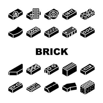 Brick For Building Construction Icons Set Vector