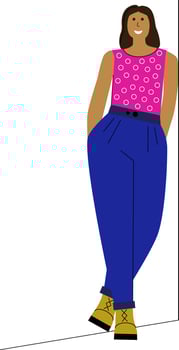 The girl stands and smiles. Flat illustration vector