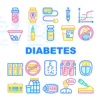 Diabetes Ill Treatment Collection Icons Set Vector