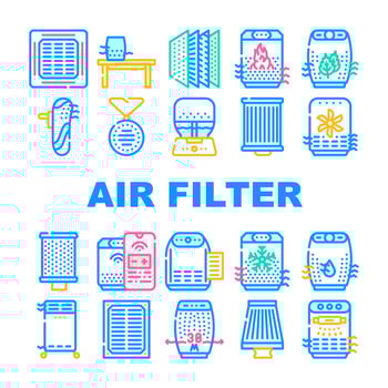 Air Filter Accessory Collection Icons Set Vector