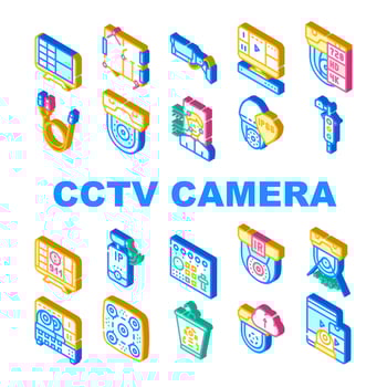 Cctv Camera Security Collection Icons Set Vector