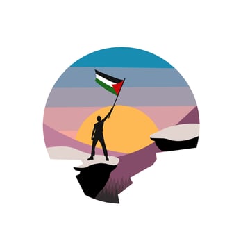 illustration vector of landscape,silhouette man holding the palestine flag in nature