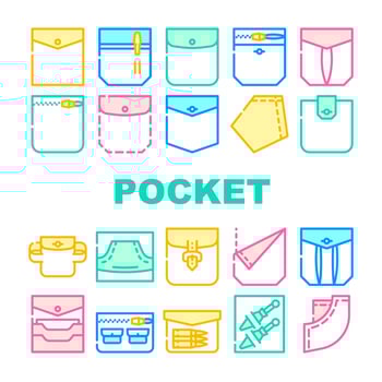 Patch Pocket Clothes Collection Icons Set Vector