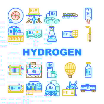Hydrogen Energy Gas Collection Icons Set Vector