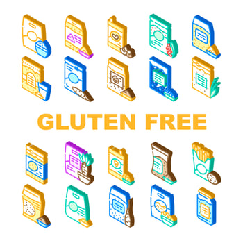 Gluten Free Products Collection Icons Set Vector