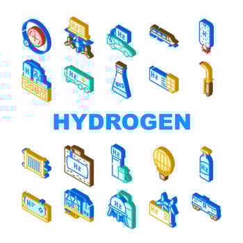Hydrogen Energy Gas Collection Icons Set Vector