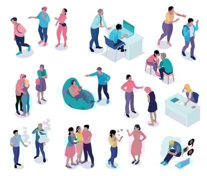 Isometric Teenagers Parents Set vector