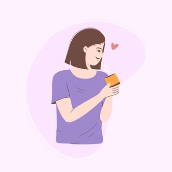 Woman drinks coffee, character vector illustration