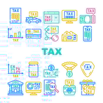 Tax Financial Payment For Income Icons Set Vector