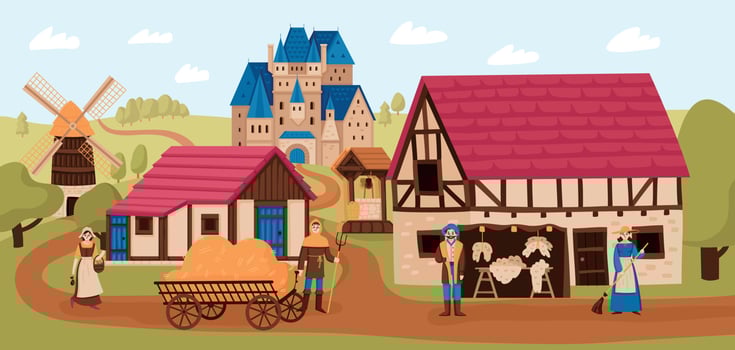 Medieval Village Landscape Composition vector