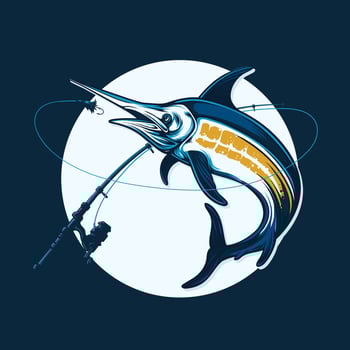 Blue Marlin Jumping on Water Catching Bait. Illustration of Fishing Activities vector