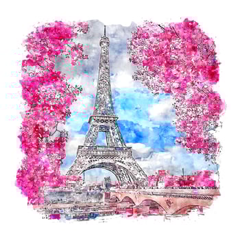 Paris France Watercolor sketch hand drawn illustration vector