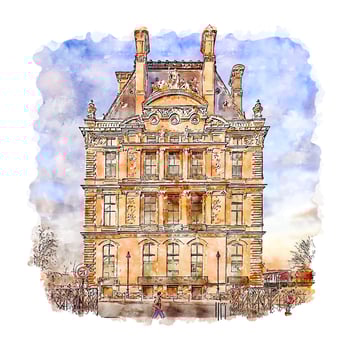 Paris France Watercolor sketch hand drawn illustration vector