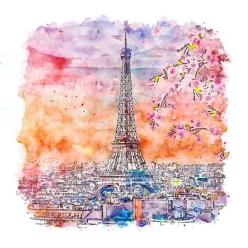 Sunset Paris France Watercolor sketch hand drawn illustration vector
