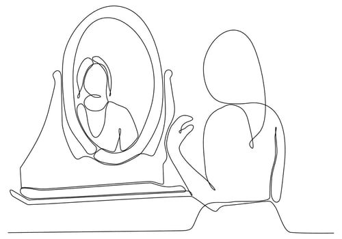 Continuous line drawing of woman in mirror vector illustration