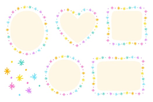 Bright Star Asterisk Sparkle Dot Dash Doodle Hand Drawing Drawn Heart Circle Square Oval Rectangle Sticky note Shape Borders Frames Plate Sticky Note Set Collection Background Vector Illustration