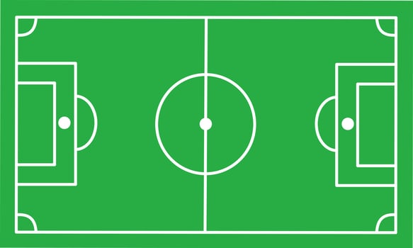 Top view of Soccer field, vector illustration. Football field with lines and areas.