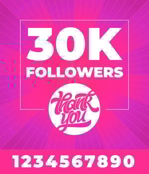 Banner for social media. Thank you 300K followers. Vector typography with all digits on bright pink background. Editable template for banner, poster, message, post. Vector illustration.
