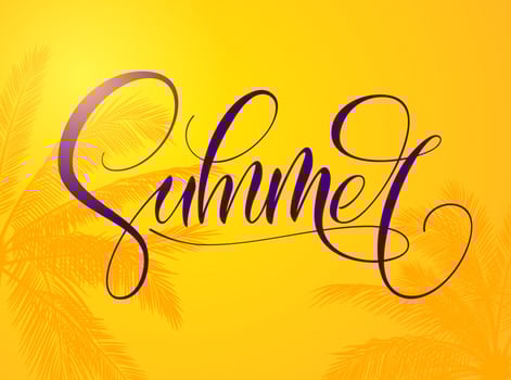 Summer typography on bright orange background. Template for font composition. Hello, party, holidays, collection, love, sale, paradise. Lettering for banner, poster, flyer, card, brochure. vector