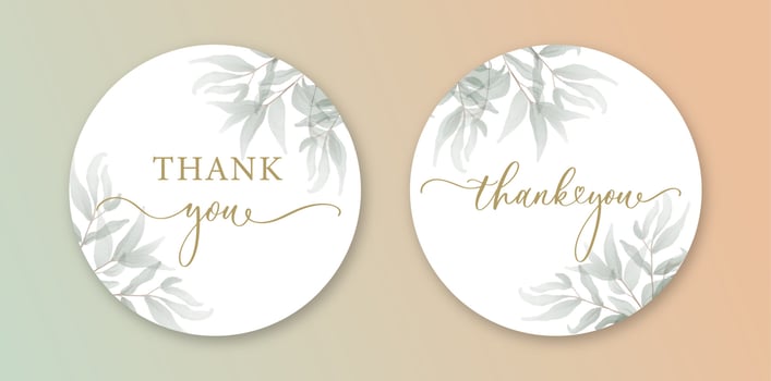 Greenery botanical round Thank You card with calligraphy inscription. For wedding invitation, baby shower and vip cover template. vector