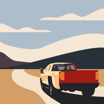 truck on the high way with mountain and dessert road vector