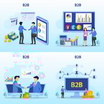 Business to Business Marketing concept, B2B Solution, Two business partners shaking hands. vector
