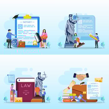 Notary services and legal assistance flat vector illustration.