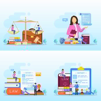 Notary services and legal assistance flat vector illustration.