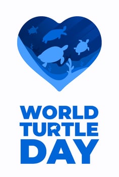World Turtle Day Poster Vector Illustration with Turtle and Coral in Blue Deep Ocean Environment