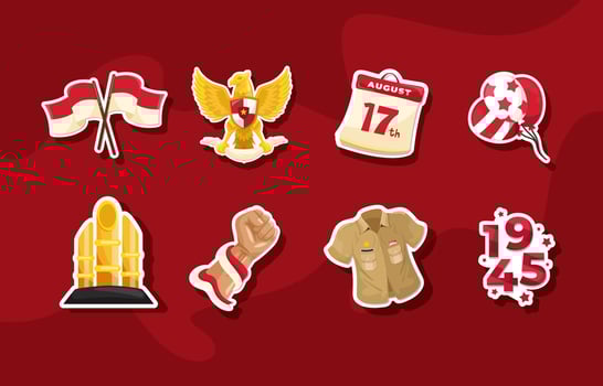 Indonesia Independence Day Cute Stickers Set vector
