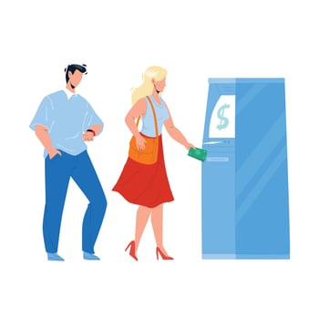 Atm Bank Machine Using Woman For Get Cash Vector