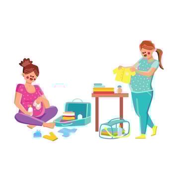 Future Mother Pack Clothes In Bag Pregnant Vector