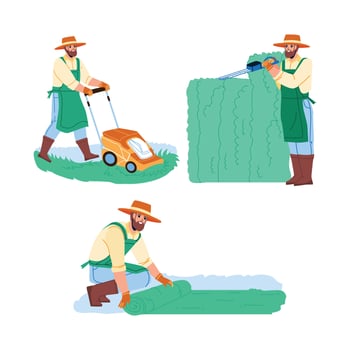 Gardener Man Work In Garden Collection Set Vector