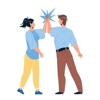 Man Giving High Five Young Woman Friend Vector
