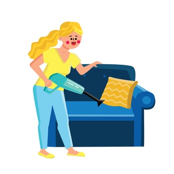 Handheld Vacuum Girl Use For Cleaning Sofa Vector