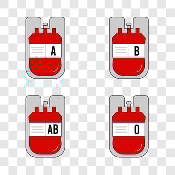 Full container for blood. Blood donation plastic bag with tube in flat style. Donate blood concept. Vector illustration.