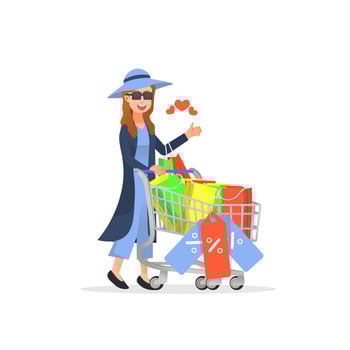 A woman who shops a lot because of massive discounts vector
